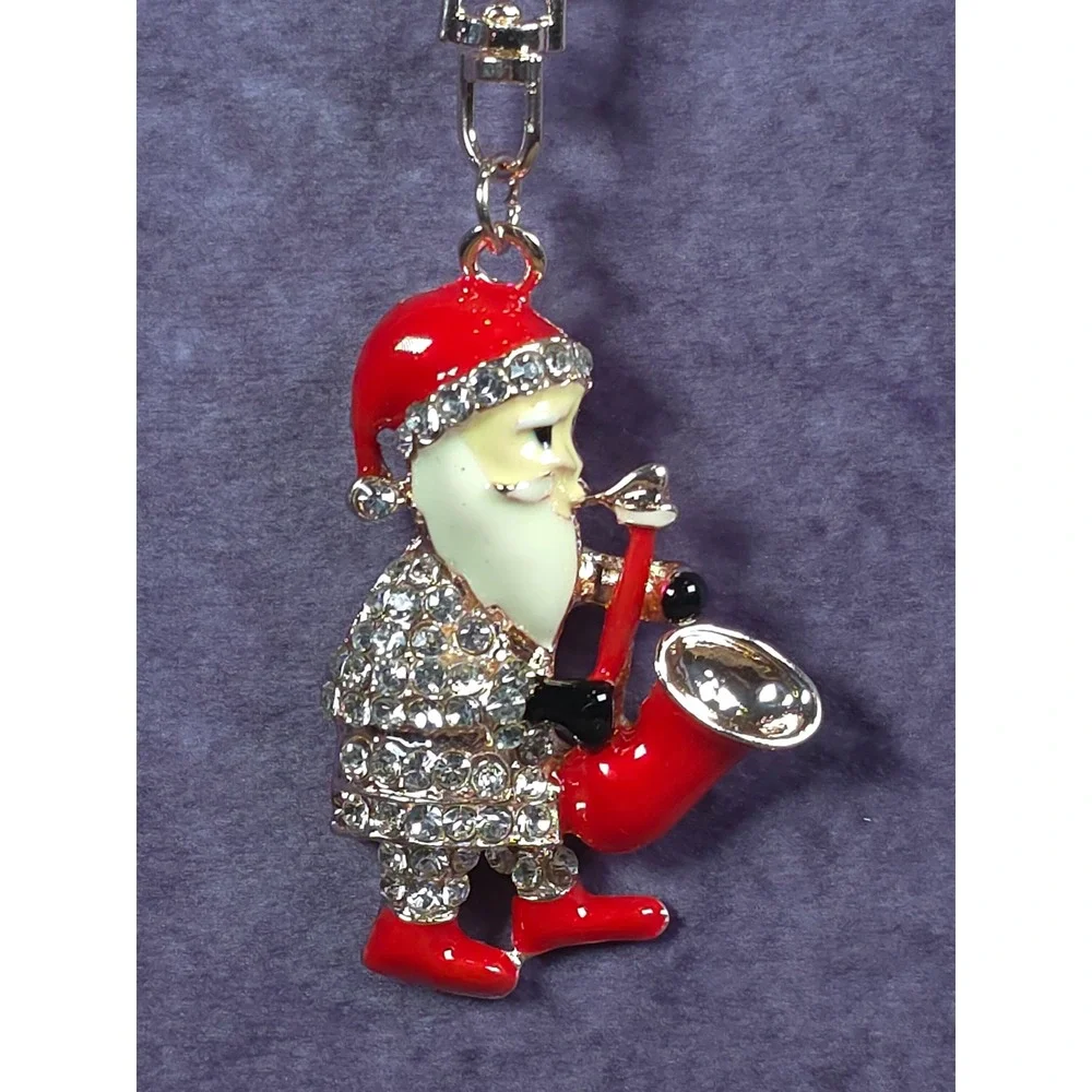 Sparkling Rhinestone Santa Claus Saxophone Keychain Christmas Gift Bag Accessory